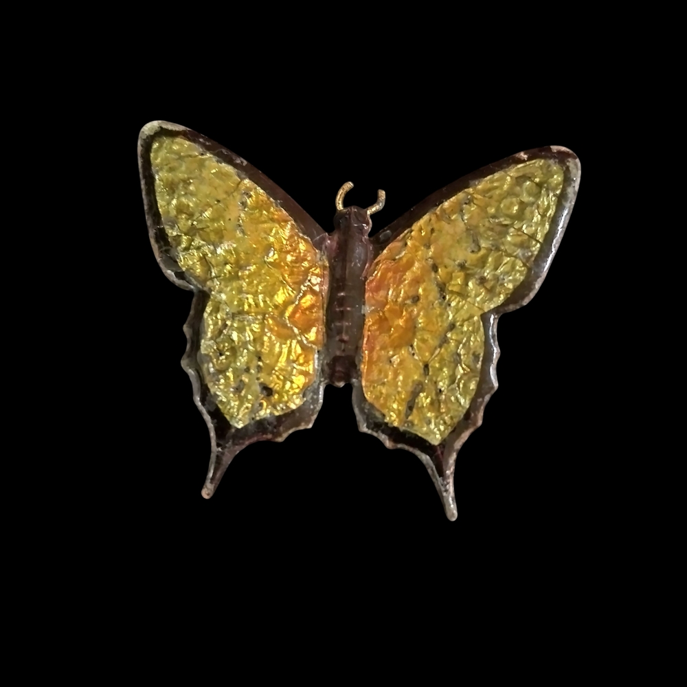 Vintage Yellow Enameled Signed Western Germany Butterfly Brooch